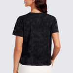 CRZ YOGA Women's Pima Cotton Crew Neck Short Sleeves Shirts Ice Grey White