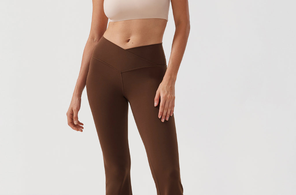 CRZ YOGA Women's V Cross Waist Flare Leggings 31'' Olive Green
