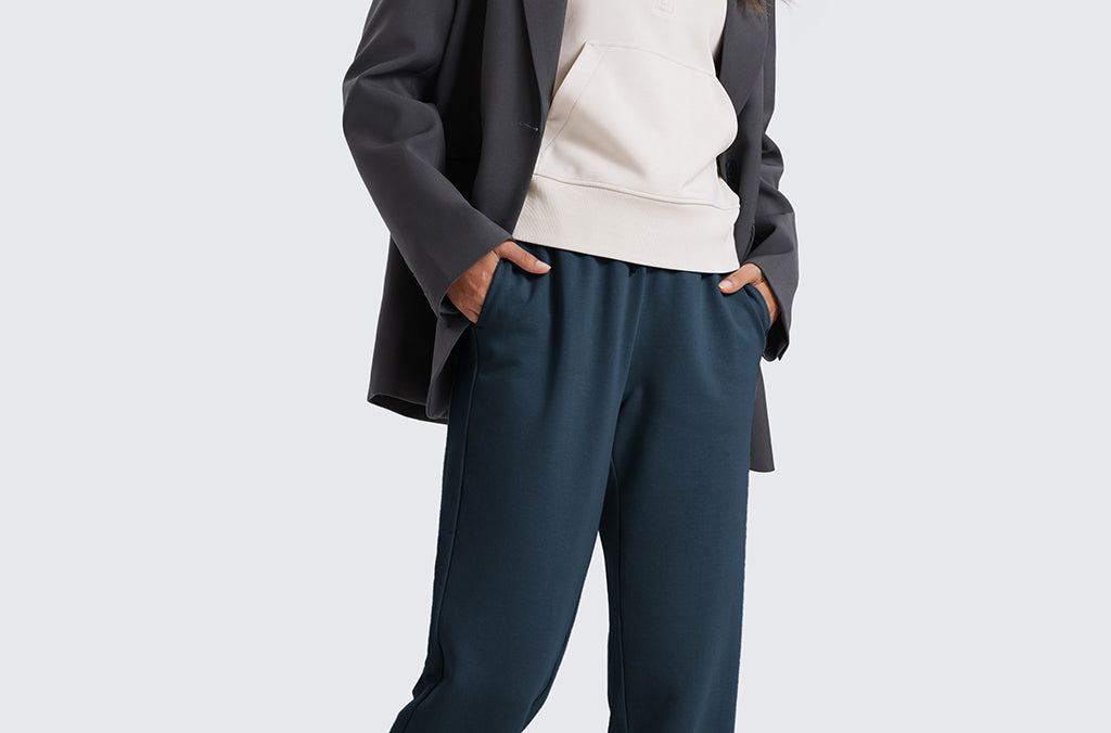 CRZ YOGA Women's Cotton Fleece Joggers with Pockets 28" Ink Blue