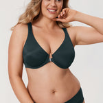 Women's Plunge Back Posture Bra Forest Dark Green @model_info:ES03