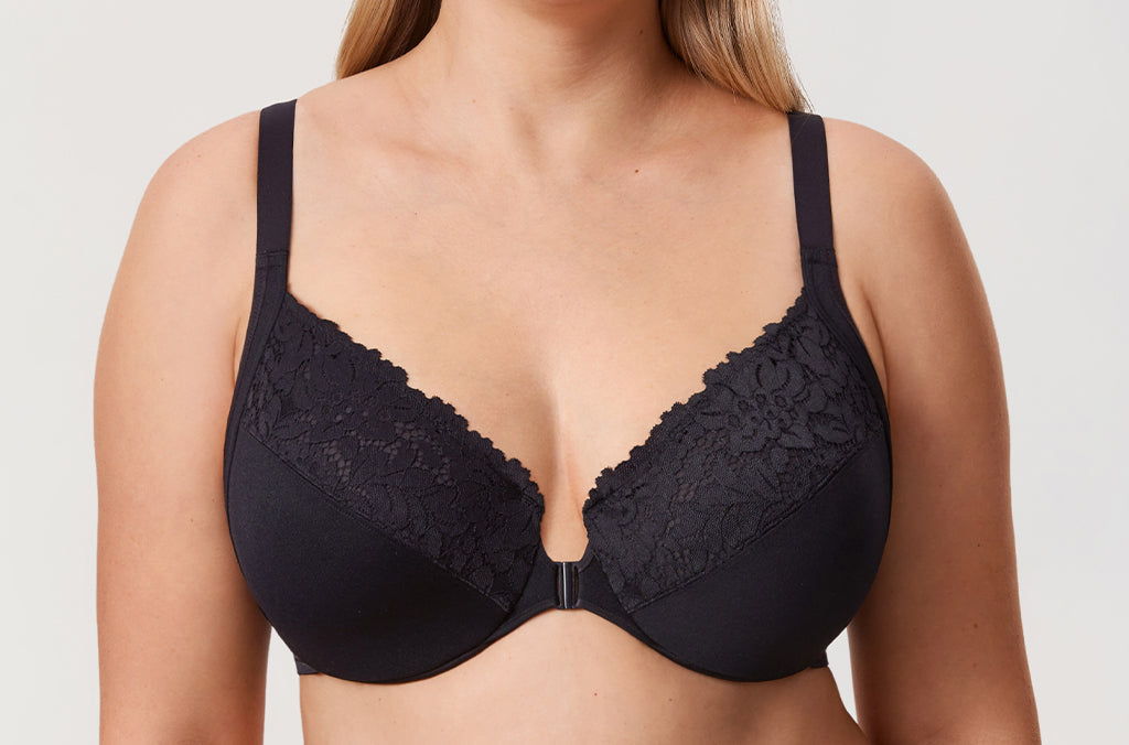 Women's Lace Front Closure Posture Bra Black