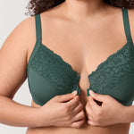 Women's Lace Front Closure Posture Bra Midnight Emerald