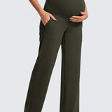 Women' Maternity Wide Leg Pants with Pockets 31.5" Olive Green