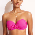 Women's Sexy Strapless Bandeau Bikini Top Hibiscus Purple @model_info:bandeau